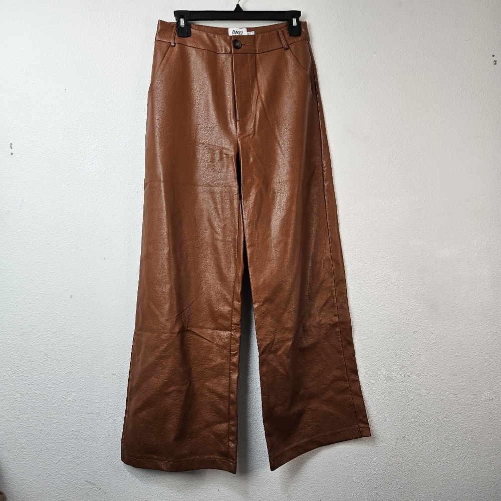 Princess Poly Faux Leather Wide Leg Pants Size US 6 Brown